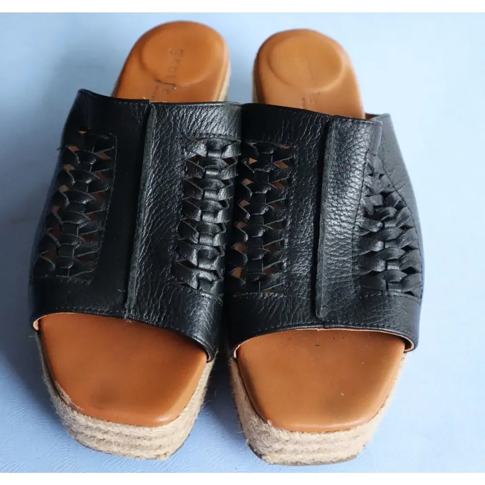 Kenneth Cole Gentle Soul Black Woven Leather Espadrille Slide Slip On Sandals 10